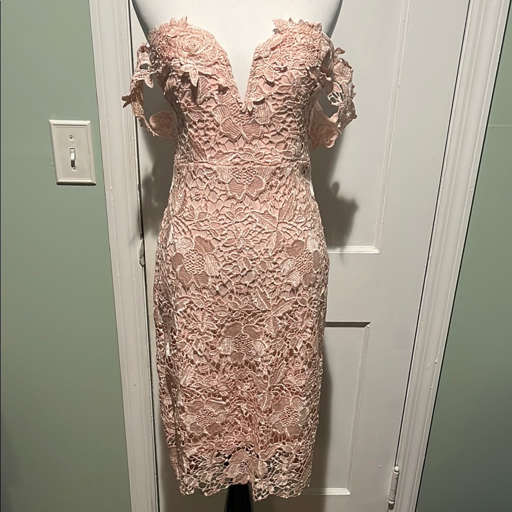 Elegant Lace Off-Shoulder Dress in Pink